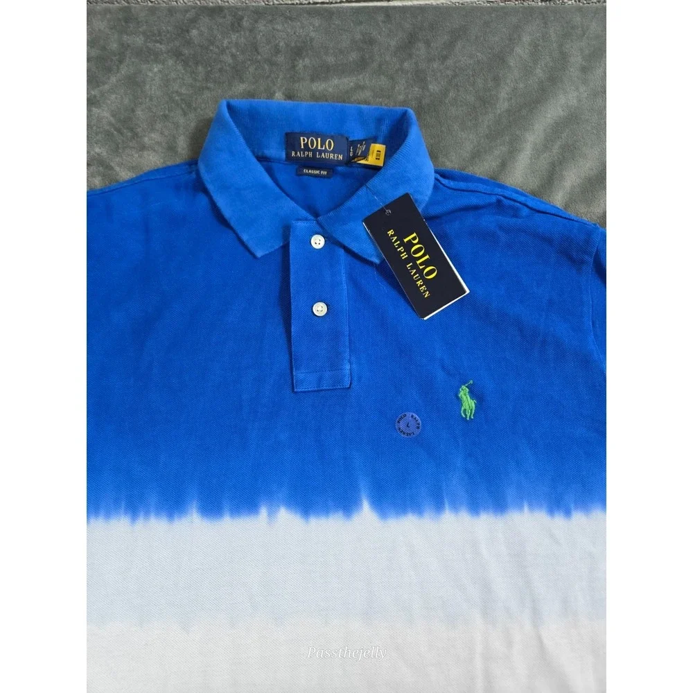 New Polo Ralph Lauren‎ Polo Shirt Mens Medium Tie Die Ombre Preppy Navy